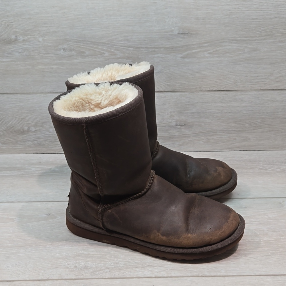 Ugg Australia Women Short Ankle Leather Sheepskin Winter Boots Shoes Sz 6